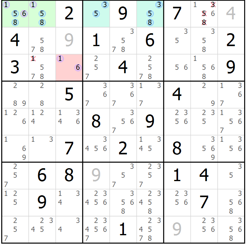 Position des candidats pour la solution de la Gr 77 page 80 du magazine de sudoku Suprême n° 027