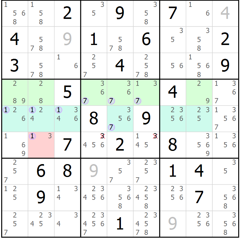 Position des candidats pour la solution de la Gr 77 page 80 du magazine de sudoku Suprême n° 027