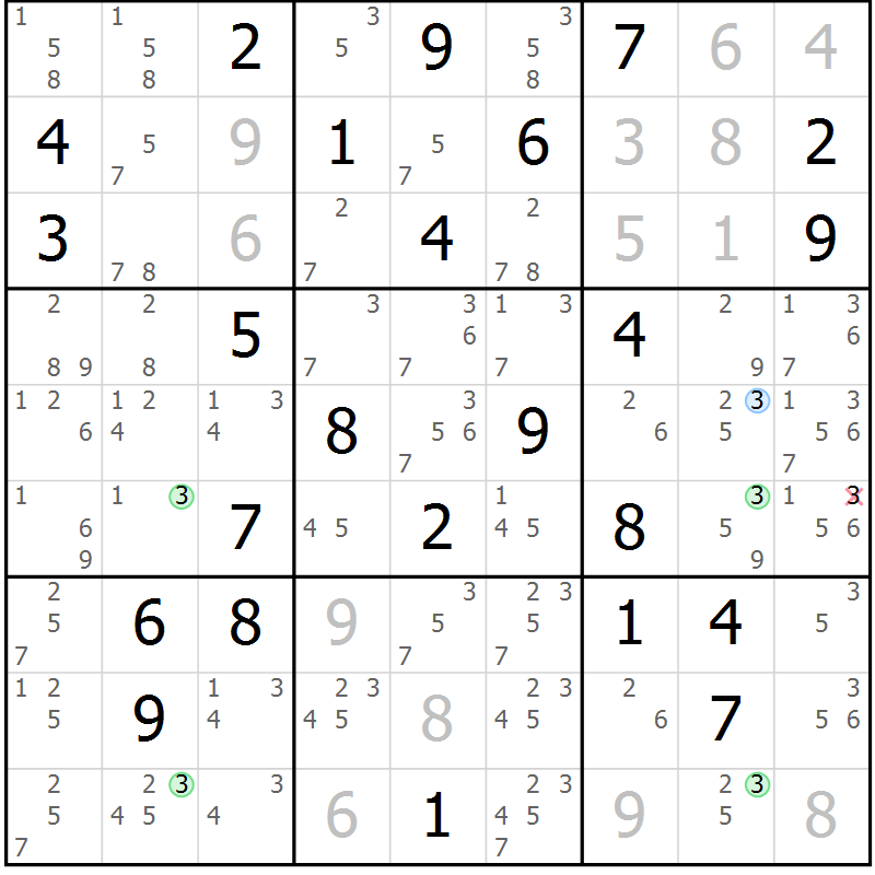 Position des candidats pour la solution de la Gr 77 page 80 du magazine de sudoku Suprême n° 027