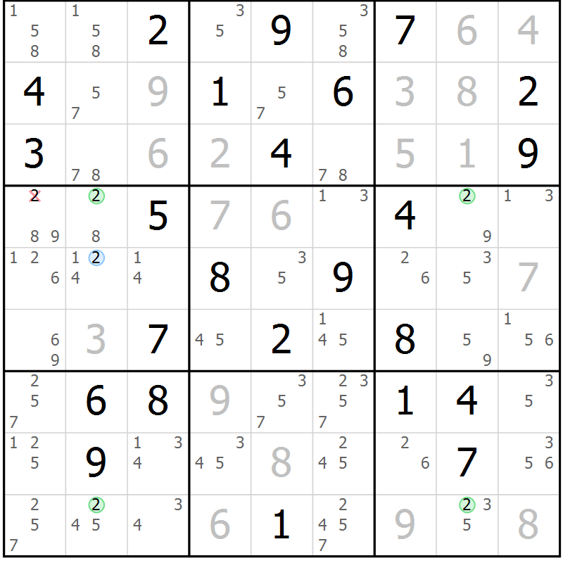Position des candidats pour la solution de la Gr 77 page 80 du magazine de sudoku Suprême n° 027
