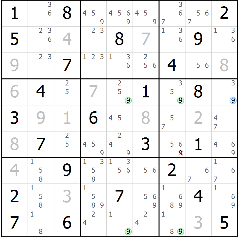 Position des candidats pour la solution de la Gr 78 page 81 du magazine de sudoku Suprême n° 027