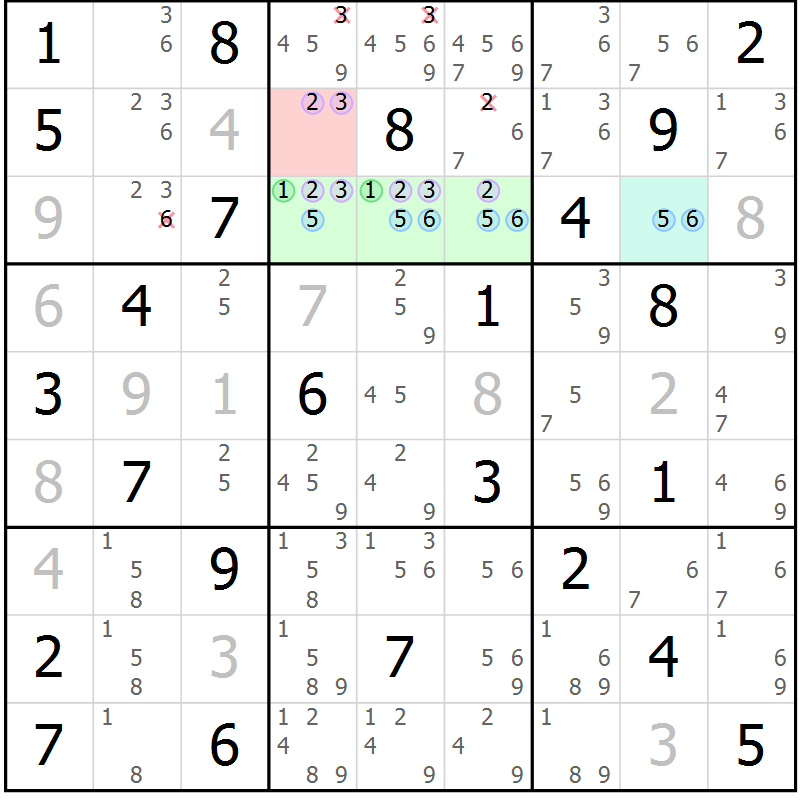 Position des candidats pour la solution de la Gr 78 page 81 du magazine de sudoku Suprême n° 027