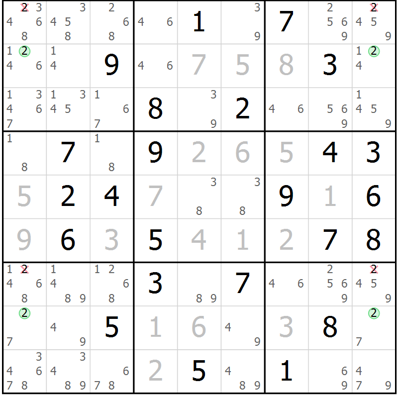 Position des candidats pour la solution de la Gr 79 page 82 du magazine de sudoku Suprême n° 027