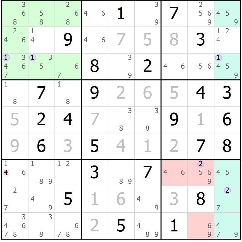Position des candidats pour la solution de la Gr 79 page 82 du magazine de sudoku Suprême n° 027