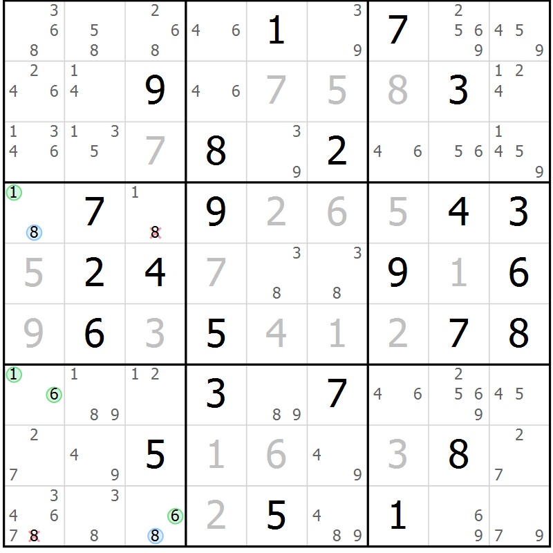 Position des candidats pour la solution de la Gr 79 page 82 du magazine de sudoku Suprême n° 027