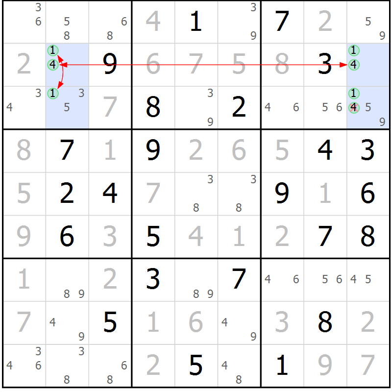 Position des candidats pour la solution de la Gr 79 page 82 du magazine de sudoku Suprême n° 027