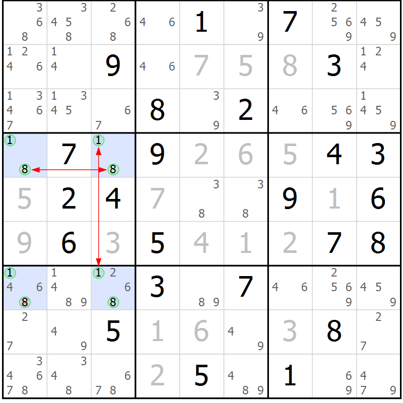 Position des candidats pour la solution de la Gr 79 page 82 du magazine de sudoku Suprême n° 027