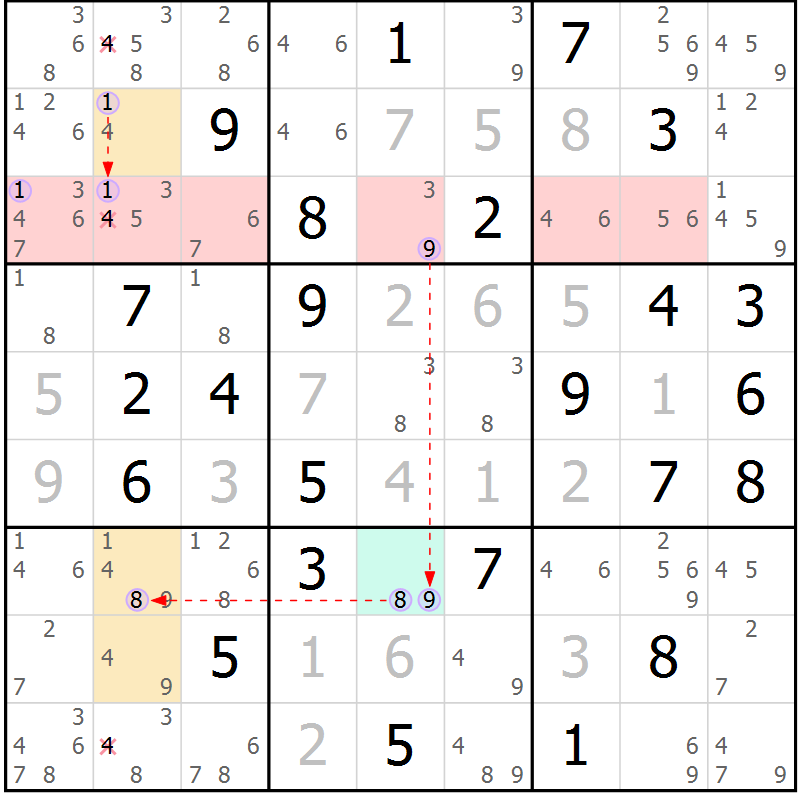 Position des candidats pour la solution de la Gr 79 page 82 du magazine de sudoku Suprême n° 027