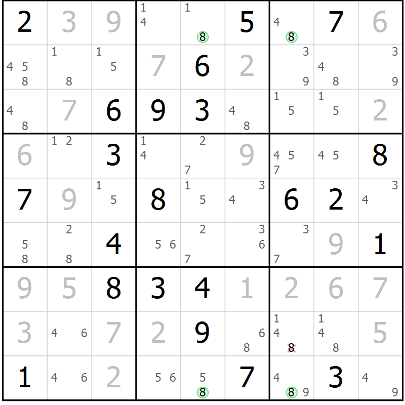 Position des candidats pour la solution de la Gr 8 page 11 du magazine de sudoku Suprême n° 027