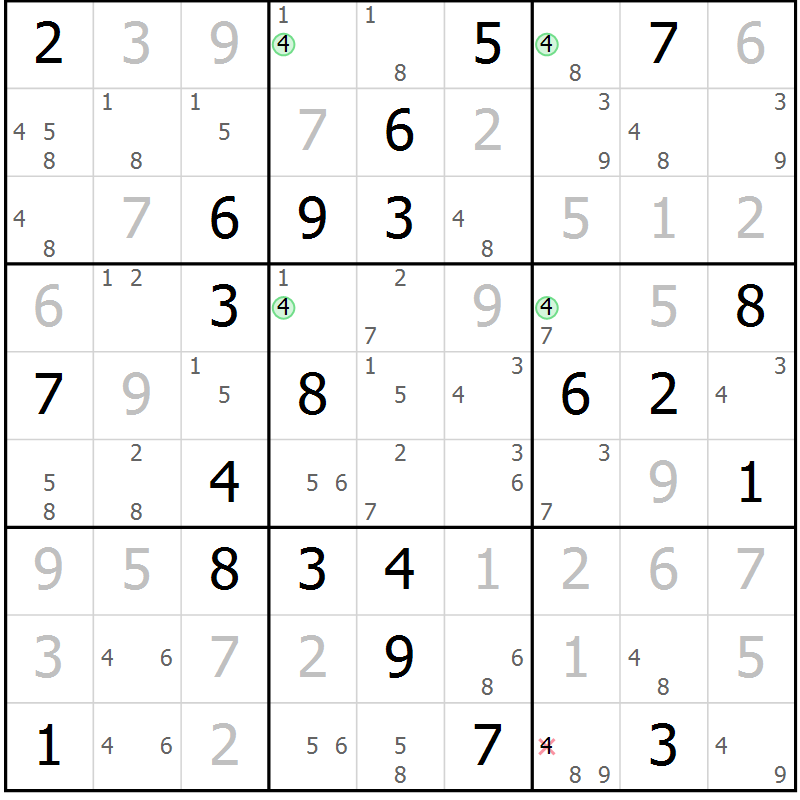 Position des candidats pour la solution de la Gr 8 page 11 du magazine de sudoku Suprême n° 027