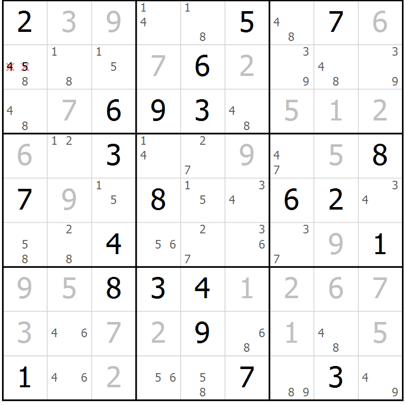 Position des candidats pour la solution de la Gr 8 page 11 du magazine de sudoku Suprême n° 027