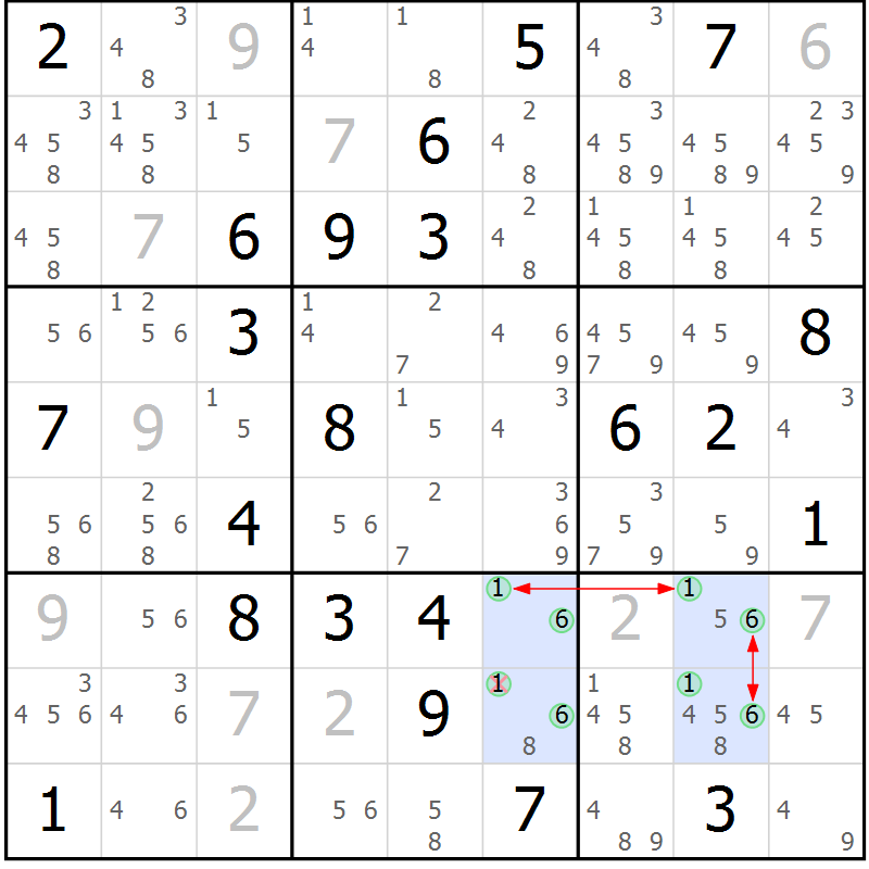 Position des candidats pour la solution de la Gr 8 page 11 du magazine de sudoku Suprême n° 027