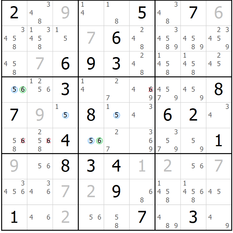 Position des candidats pour la solution de la Gr 8 page 11 du magazine de sudoku Suprême n° 027