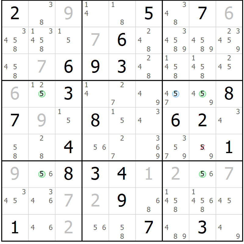 Position des candidats pour la solution de la Gr 8 page 11 du magazine de sudoku Suprême n° 027
