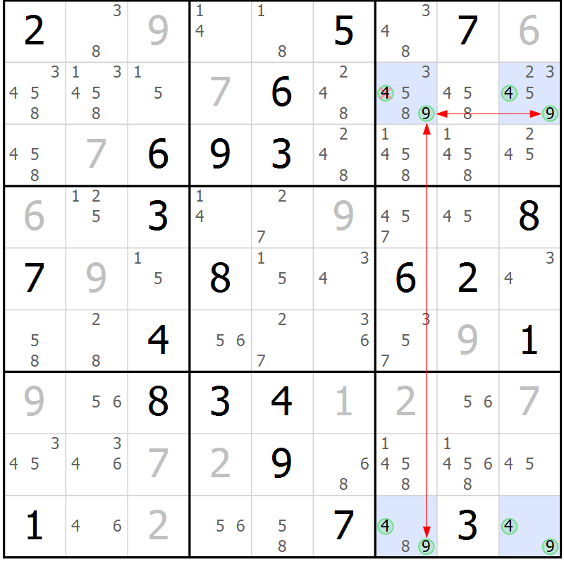 Position des candidats pour la solution de la Gr 8 page 11 du magazine de sudoku Suprême n° 027
