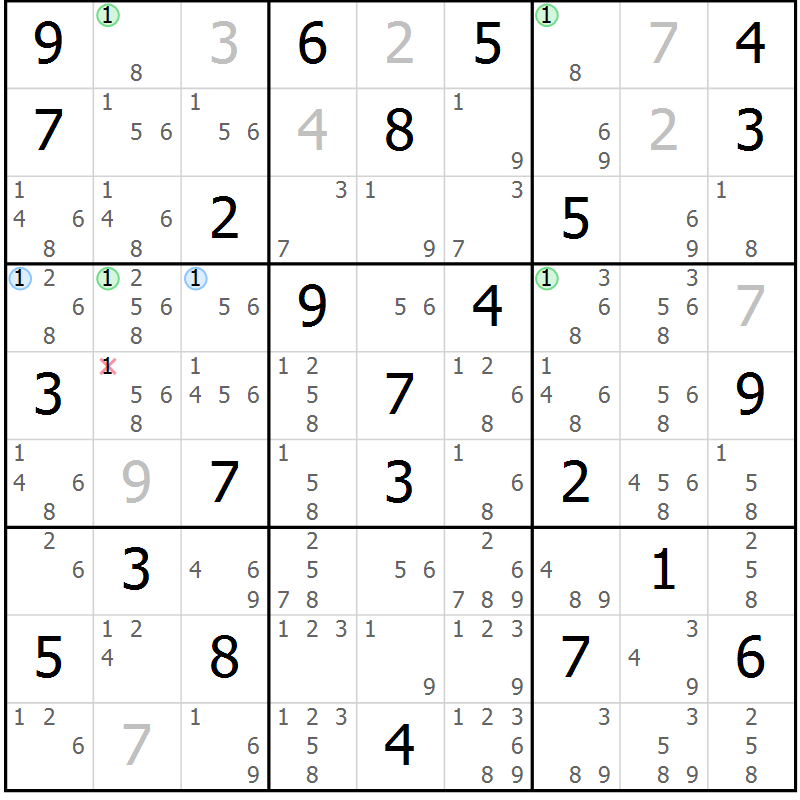 Position des candidats pour la solution de la Gr 80 page 83 du magazine de sudoku Suprême n° 027