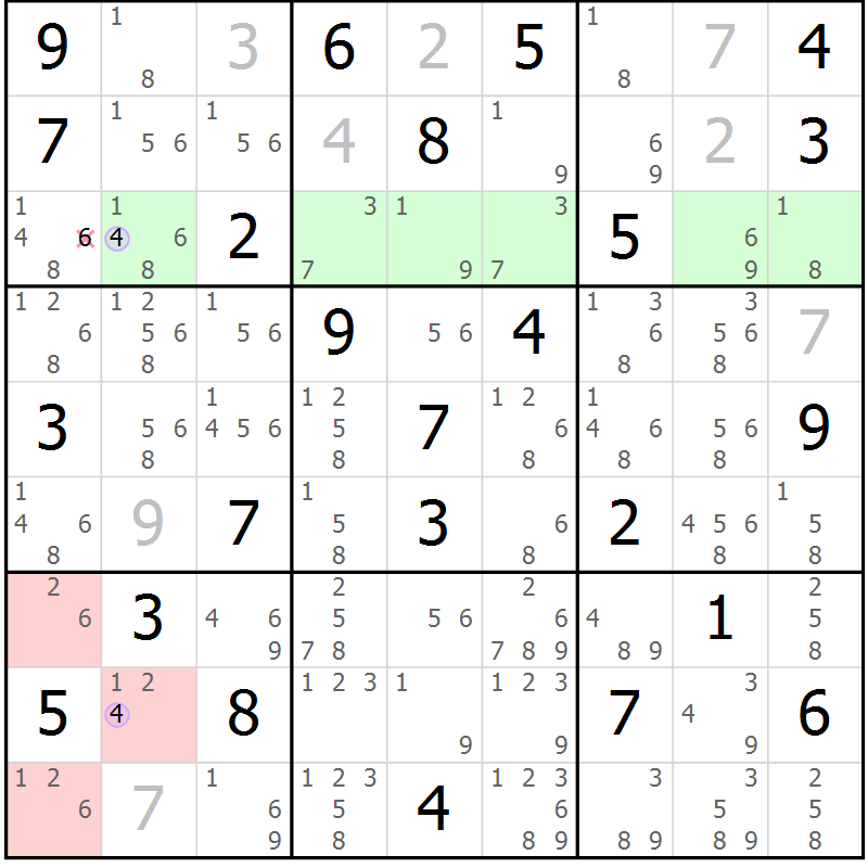 Position des candidats pour la solution de la Gr 80 page 83 du magazine de sudoku Suprême n° 027