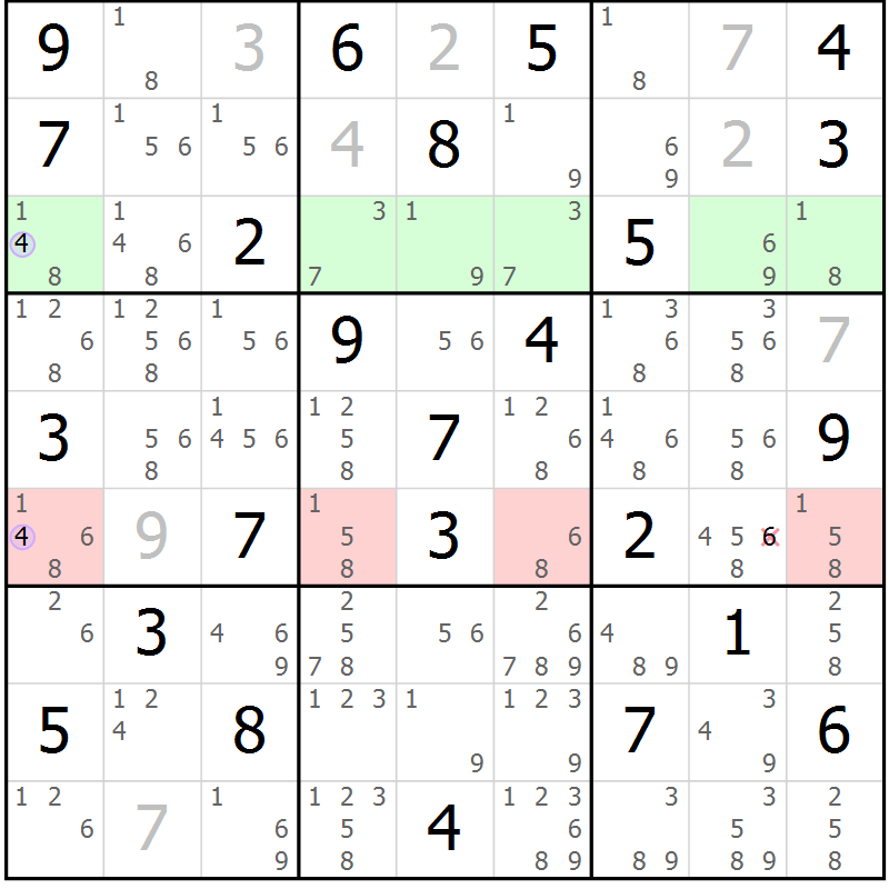 Position des candidats pour la solution de la Gr 80 page 83 du magazine de sudoku Suprême n° 027