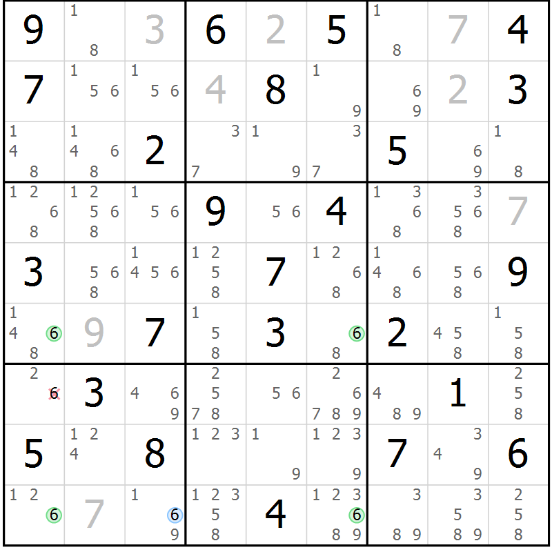 Position des candidats pour la solution de la Gr 80 page 83 du magazine de sudoku Suprême n° 027
