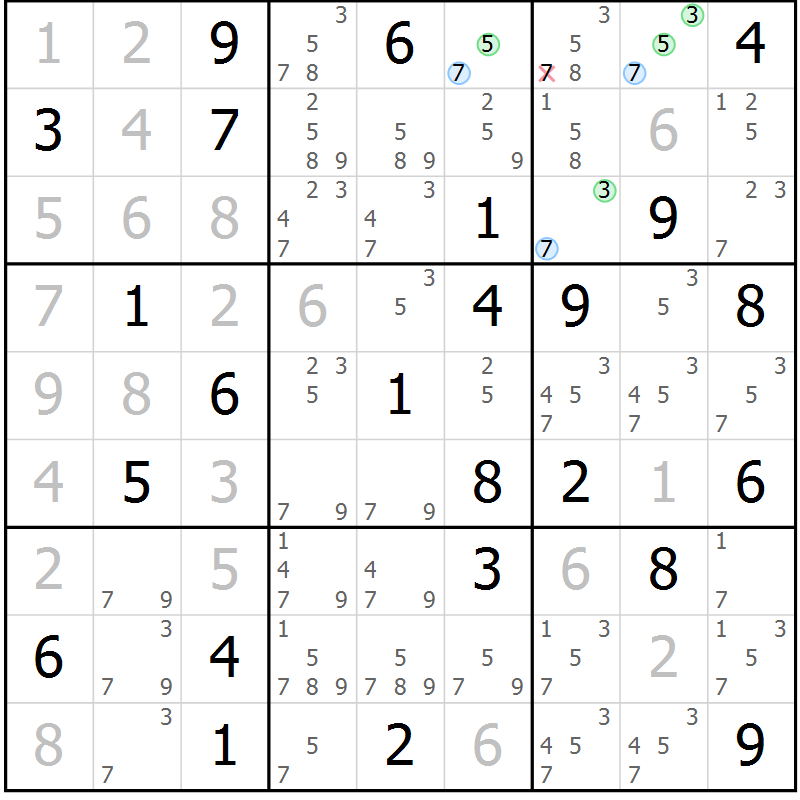 Position des candidats pour la solution de la Gr 81 page 84 du magazine de sudoku Suprême n° 027