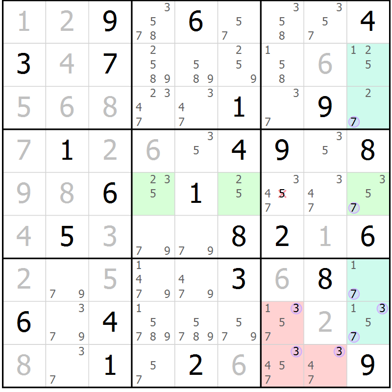 Position des candidats pour la solution de la Gr 81 page 84 du magazine de sudoku Suprême n° 027