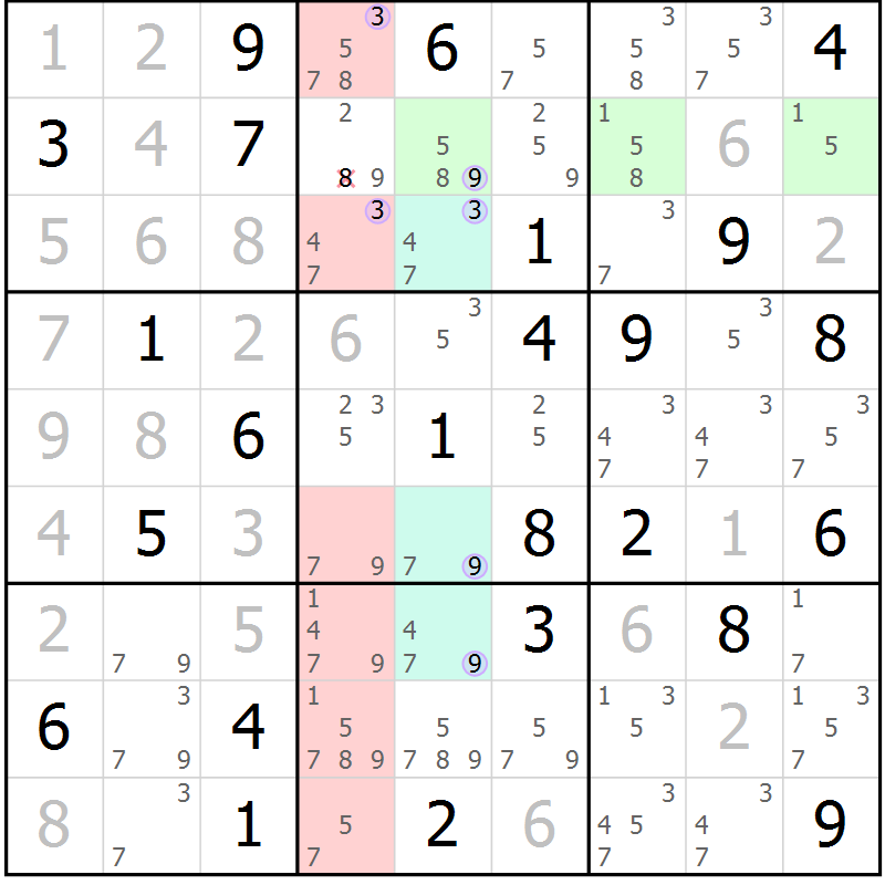 Position des candidats pour la solution de la Gr 81 page 84 du magazine de sudoku Suprême n° 027