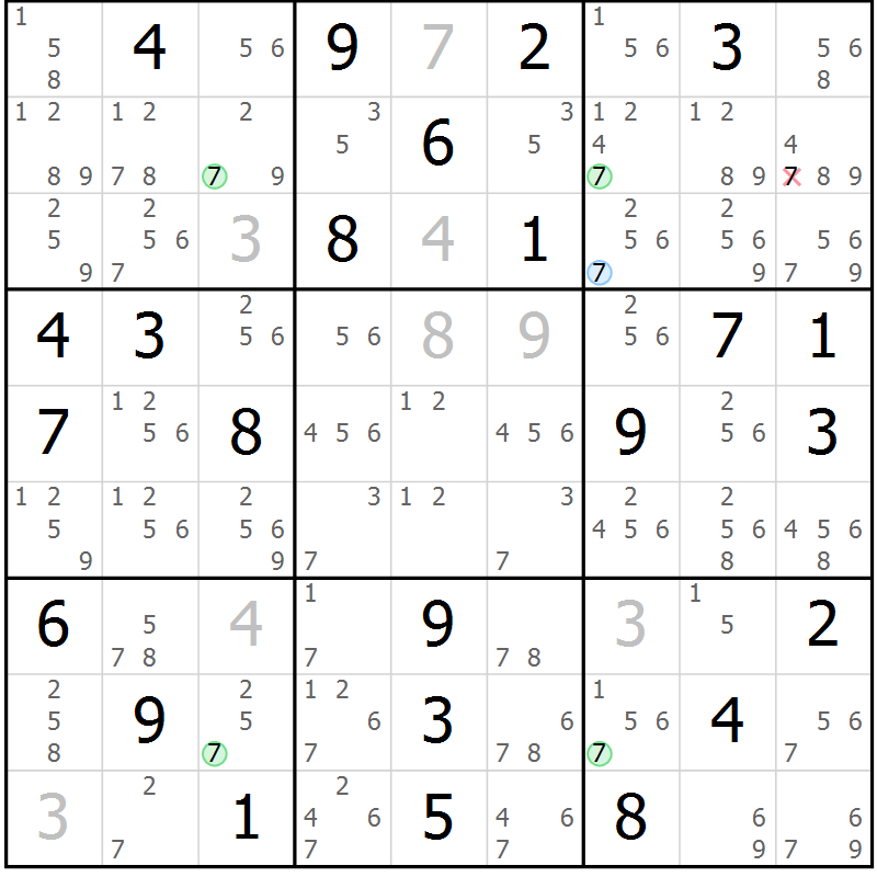 Position des candidats pour la solution de la Gr 82 page 85 du magazine de sudoku Suprême n° 027