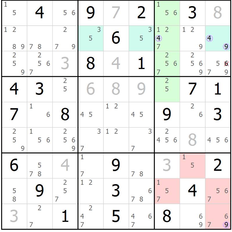 Position des candidats pour la solution de la Gr 82 page 85 du magazine de sudoku Suprême n° 027