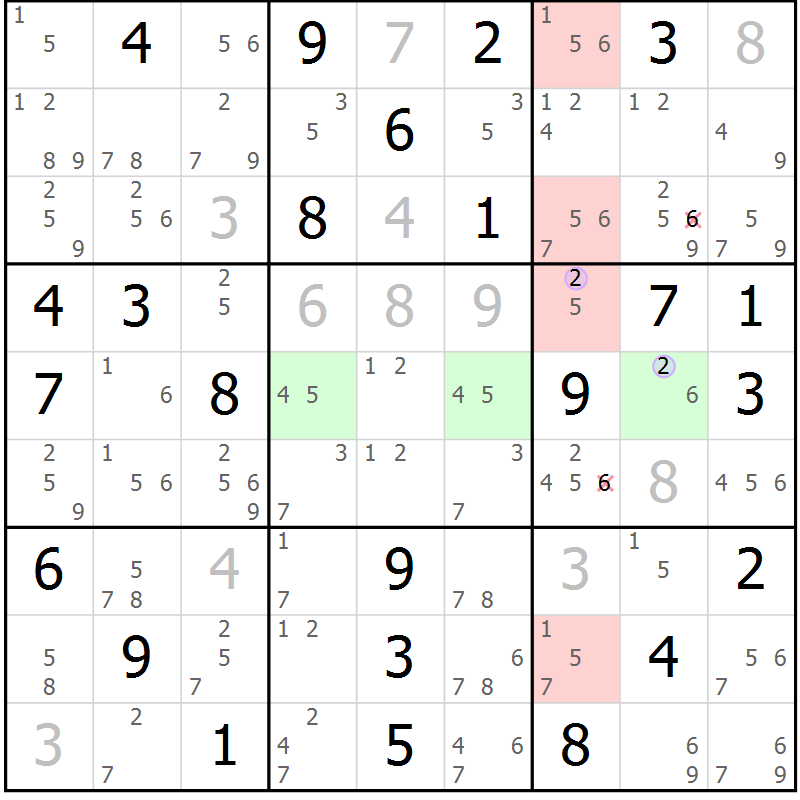 Position des candidats pour la solution de la Gr 82 page 85 du magazine de sudoku Suprême n° 027