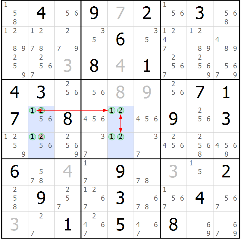 Position des candidats pour la solution de la Gr 82 page 85 du magazine de sudoku Suprême n° 027