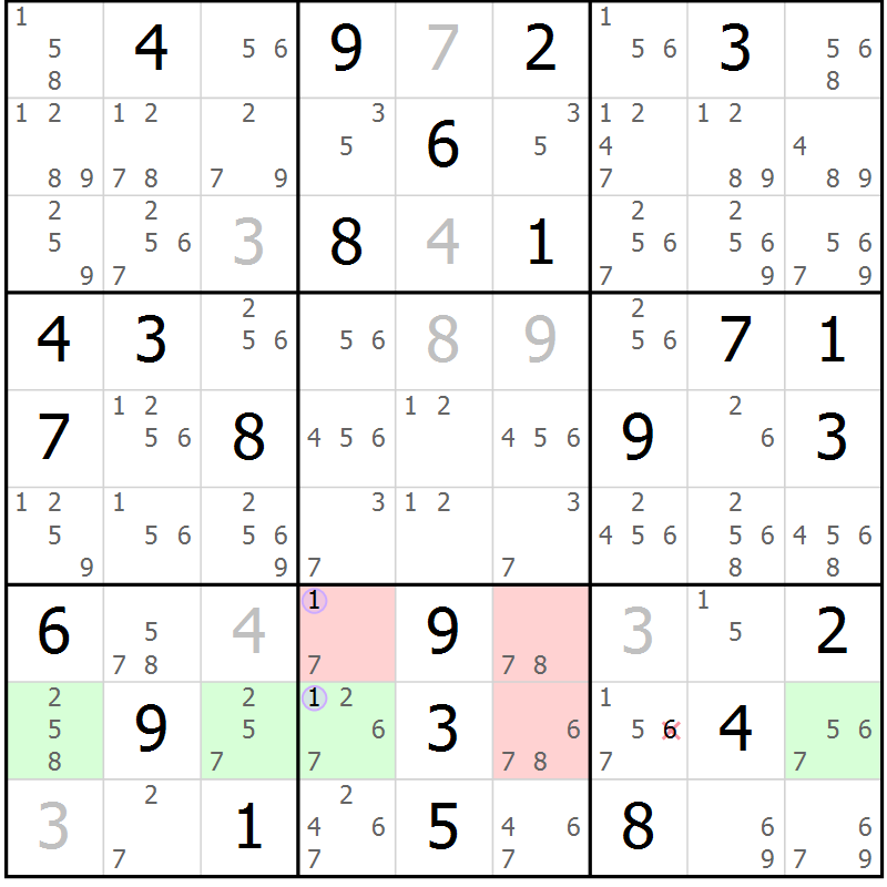 Position des candidats pour la solution de la Gr 82 page 85 du magazine de sudoku Suprême n° 027