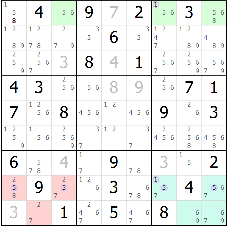 Position des candidats pour la solution de la Gr 82 page 85 du magazine de sudoku Suprême n° 027