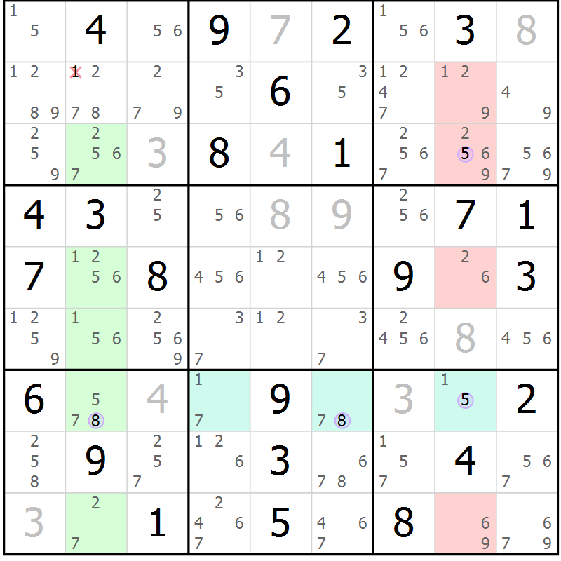 Position des candidats pour la solution de la Gr 82 page 85 du magazine de sudoku Suprême n° 027