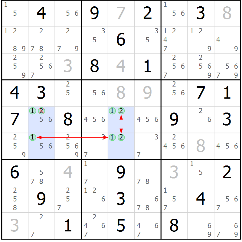 Position des candidats pour la solution de la Gr 82 page 85 du magazine de sudoku Suprême n° 027