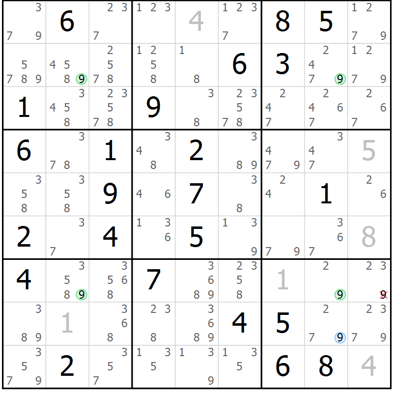 Position des candidats pour la solution de la Gr 83 page 86 du magazine de sudoku Suprême n° 027