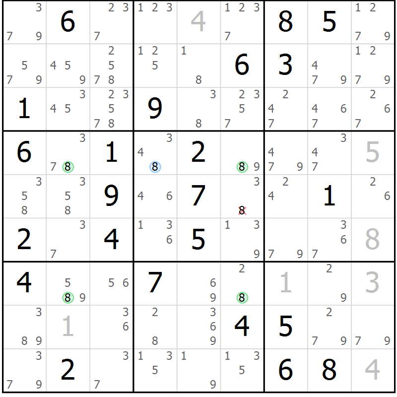 Position des candidats pour la solution de la Gr 83 page 86 du magazine de sudoku Suprême n° 027