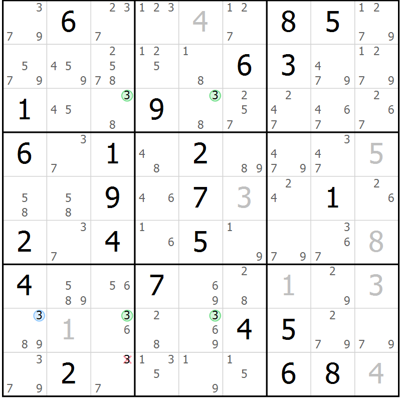 Position des candidats pour la solution de la Gr 83 page 86 du magazine de sudoku Suprême n° 027