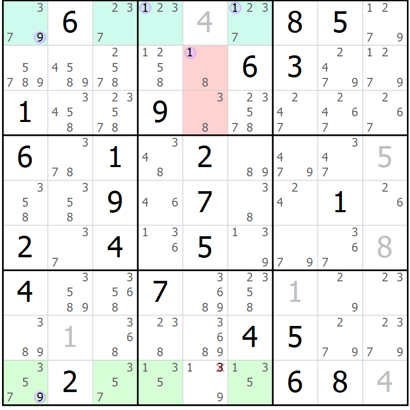 Position des candidats pour la solution de la Gr 83 page 86 du magazine de sudoku Suprême n° 027