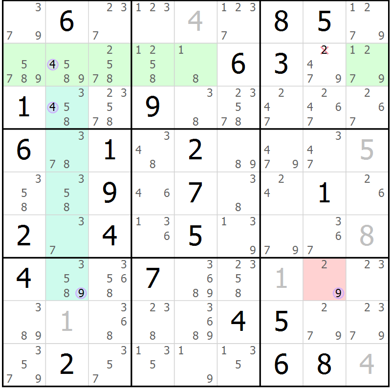 Position des candidats pour la solution de la Gr 83 page 86 du magazine de sudoku Suprême n° 027