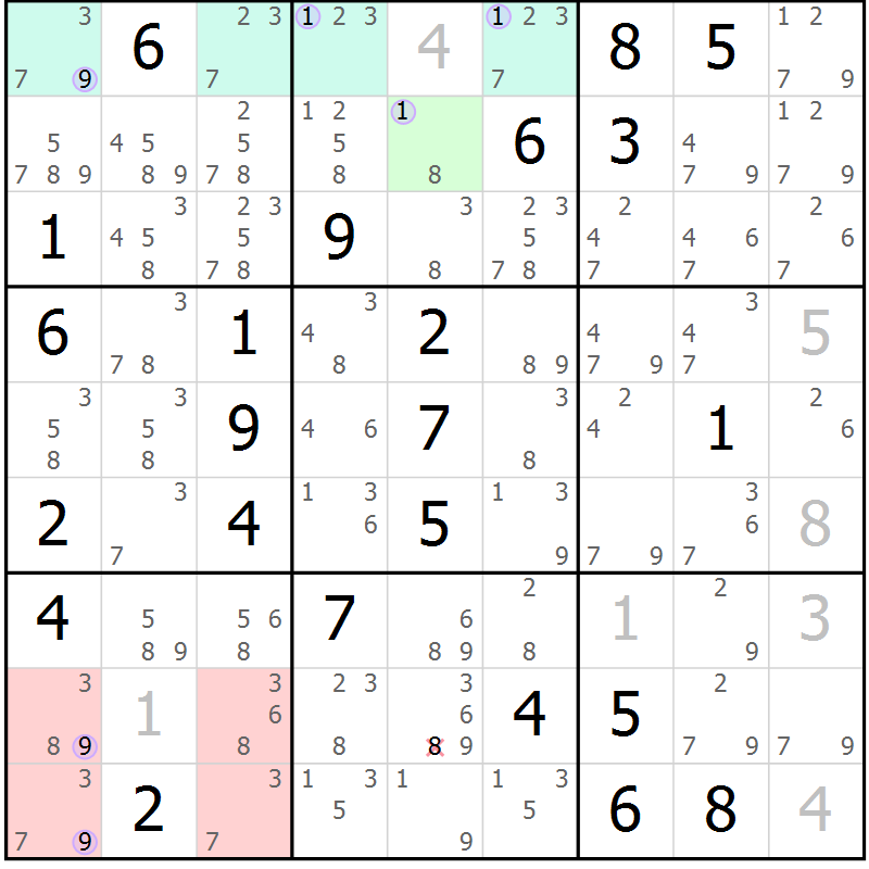 Position des candidats pour la solution de la Gr 83 page 86 du magazine de sudoku Suprême n° 027