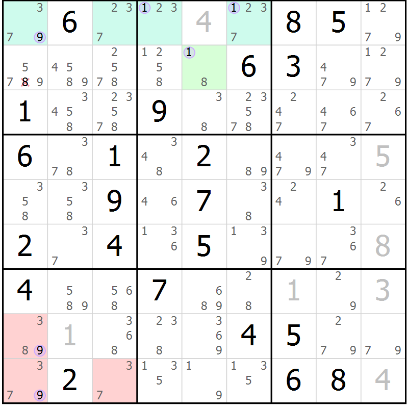 Position des candidats pour la solution de la Gr 83 page 86 du magazine de sudoku Suprême n° 027