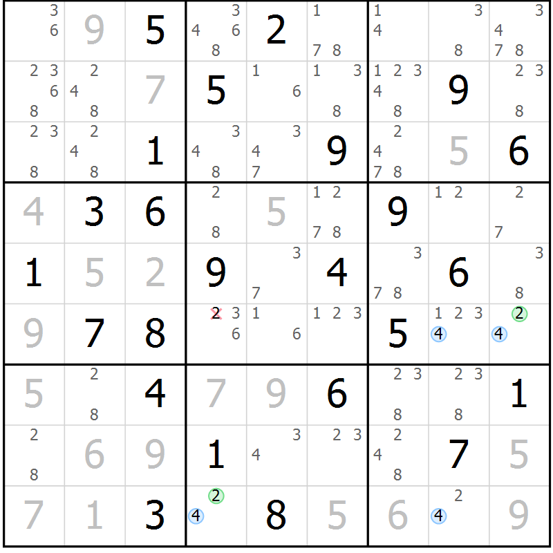 Position des candidats pour la solution de la Gr 84 page 87 du magazine de sudoku Suprême n° 027