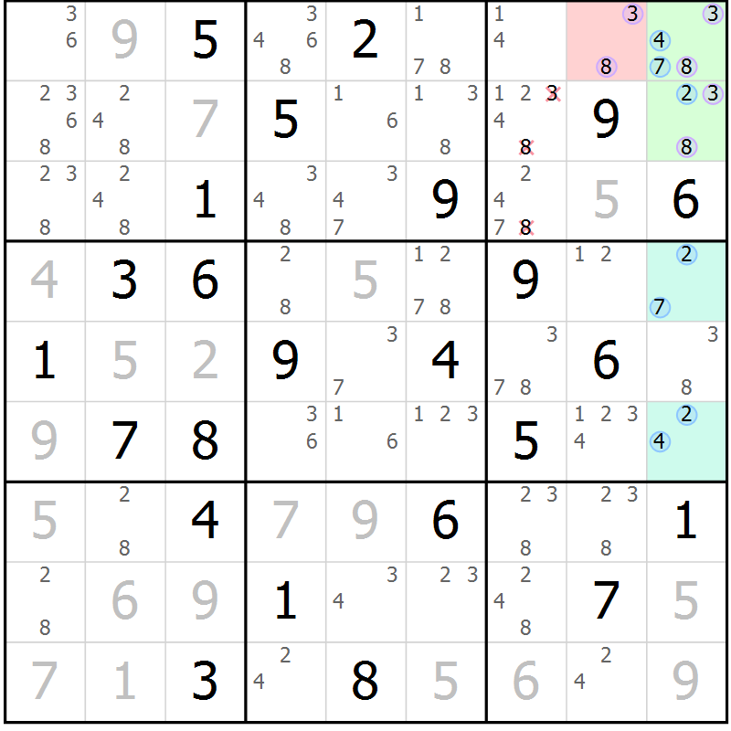 Position des candidats pour la solution de la Gr 84 page 87 du magazine de sudoku Suprême n° 027