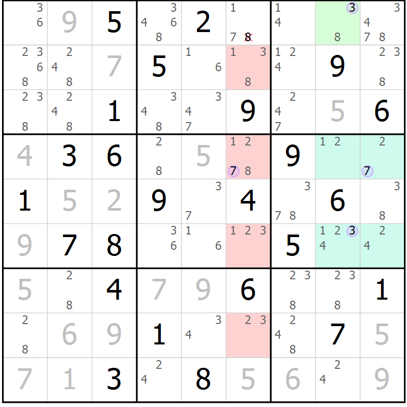 Position des candidats pour la solution de la Gr 84 page 87 du magazine de sudoku Suprême n° 027