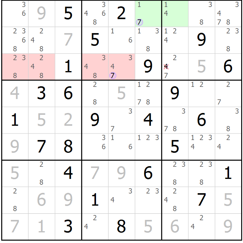 Position des candidats pour la solution de la Gr 84 page 87 du magazine de sudoku Suprême n° 027