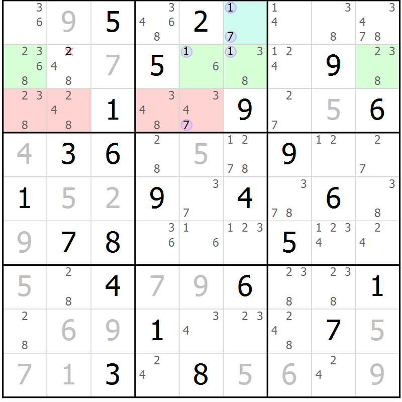 Position des candidats pour la solution de la Gr 84 page 87 du magazine de sudoku Suprême n° 027