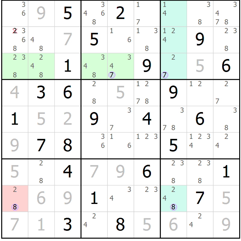 Position des candidats pour la solution de la Gr 84 page 87 du magazine de sudoku Suprême n° 027