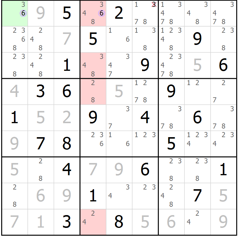 Position des candidats pour la solution de la Gr 84 page 87 du magazine de sudoku Suprême n° 027