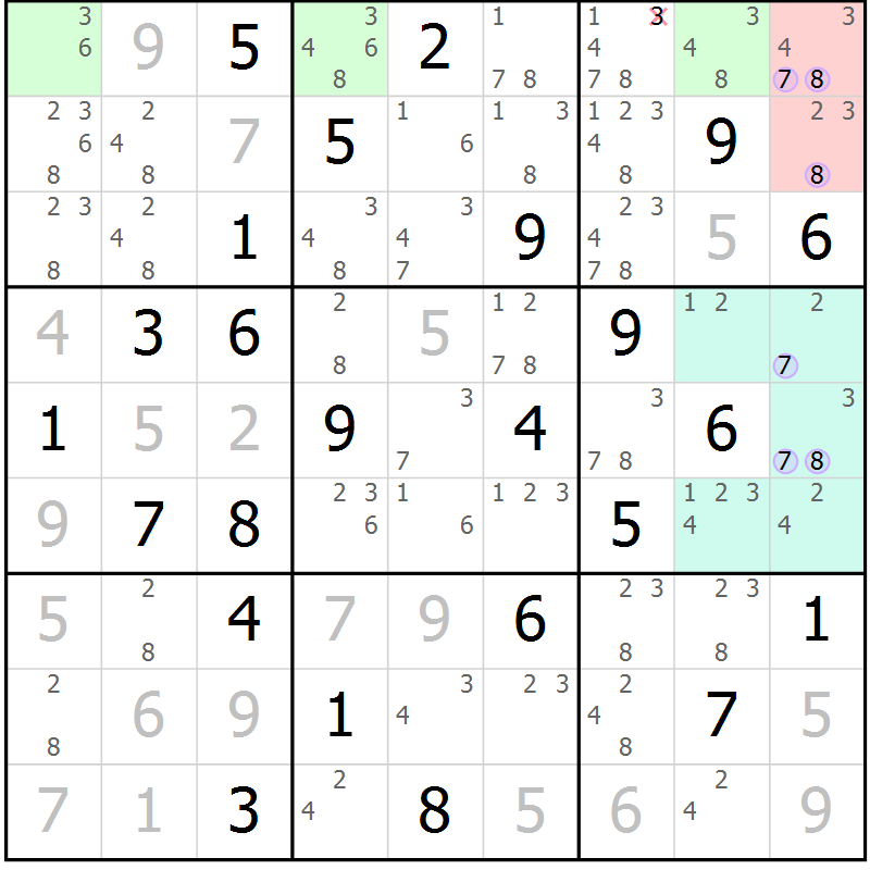 Position des candidats pour la solution de la Gr 84 page 87 du magazine de sudoku Suprême n° 027