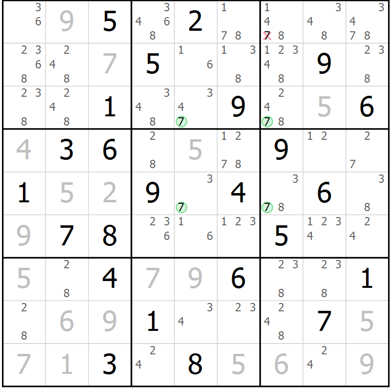 Position des candidats pour la solution de la Gr 84 page 87 du magazine de sudoku Suprême n° 027